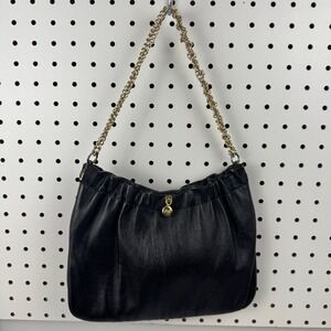 Ande Vintage Black Leather Evening Bag Gold Chain Strap Gathered Clutch Purse